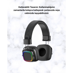 Mey İthalat® Renkli Işık Efektli Bluetooth 5.3 Müzik Kulaklığı
