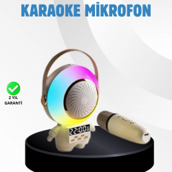 Mey İthalat® Renkli Işıklı Astronot Mini Bluetooth Speaker ve Karaoke Mikrofon