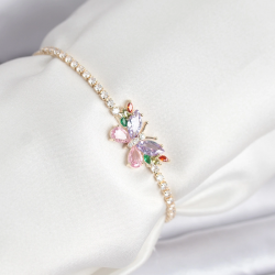 Mey İthalat® Renkli Kelebek Model Zirkon Taşlı Asansörlü Su Yolu Kadın Bileklik