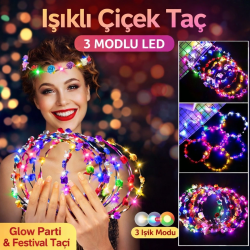Mey İthalat® Renkli LED Çiçek Taç – 3 Işık Modlu Parti Tacı
