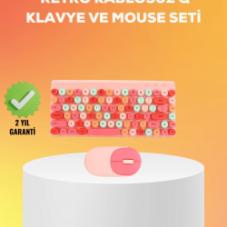 Mey İthalat® Renkli Retro Tuş Takımlı Klavye – 3 Cihaz Bağlantısı, Medya Kısayol Tuşları