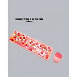 Mey İthalat® Renkli Retro Tuş Takımlı Klavye – 3 Cihaz Bağlantısı, Medya Kısayol Tuşları