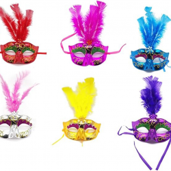 Mey İthalat® Renkli Tüylü Venedik Parti Maskesi Karışık Renk 12 Adet