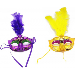 Mey İthalat® Renkli Tüylü Venedik Parti Maskesi Karışık Renk 12 Adet