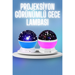 Mey İthalat® Renkli Yıldızlı Gökyüzü Projeksiyon Gece Lambası Pilli ve USB Kablolu