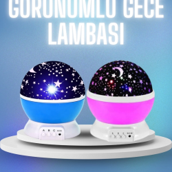 Mey İthalat® Renkli Yıldızlı Gökyüzü Projeksiyon Gece Lambası Pilli ve USB Kablolu