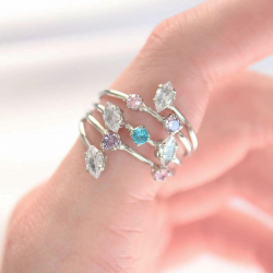 Mey İthalat® Renkli Zirkon Taşlı Silver Renk Ayarlanabilir Yüzük