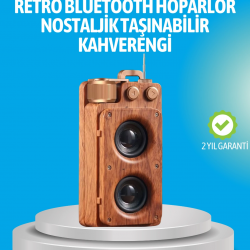 Mey İthalat® Retro Bluetooth Hoparlör Ahşap Görünümlü 5W Çift Stereo Ses