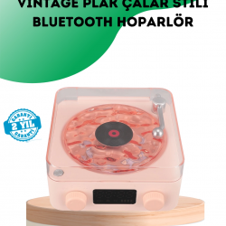 Mey İthalat® Retro Bluetooth Hoparlör – Kristal Ses, Gece Lambası, Saatli Tasarım