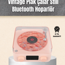 Mey İthalat® Retro Bluetooth Hoparlör – Yumuşak Gece Lambası ve Saat Göstergeli