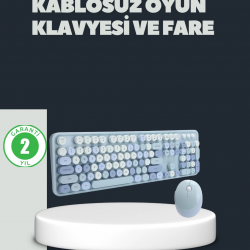 Mey İthalat® Retro Daktilo Stilli Kablosuz Klavye Mouse Seti – Sessiz ve Şık