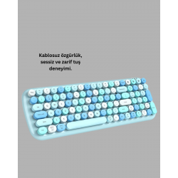 Mey İthalat® Retro Daktilo Stilli Kablosuz Klavye Mouse Seti – Sessiz ve Şık