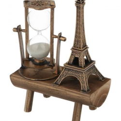 Mey İthalat® Retro Eyfel Kulesi Ve Kum Saati Dekoratif Ahşap Görünümlü Masa Biblosu