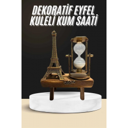 Mey İthalat® Retro Eyfel Kulesi Ve Kum Saati Dekoratif Ahşap Görünümlü Masa Biblosu