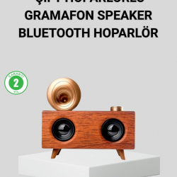 Mey İthalat® Retro Gramafon Bluetooth Hoparlör Çift Stereo Sesli FM Radyo Destekli