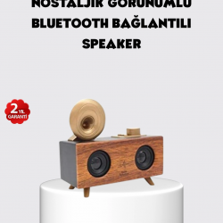 Mey İthalat® Retro Gramofon Tasarımlı Bluetooth Hoparlör – 3D Stereo Ses, 1800 mAh Batarya