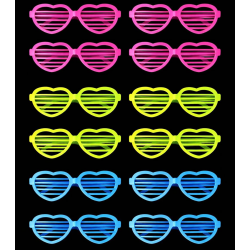 Mey İthalat® Retro Neon Fosforlu Kalp Panjur Gözlük 12 Adet – 80’ler 90’lar Parti Stili