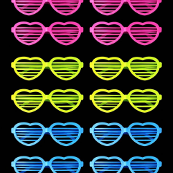 Mey İthalat® Retro Neon Fosforlu Kalp Panjur Gözlük 12 Adet – 80’ler 90’lar Parti Stili