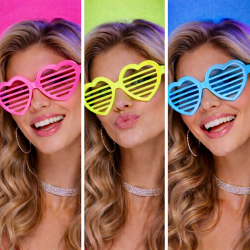 Mey İthalat® Retro Neon Fosforlu Kalp Panjur Gözlük 12 Adet – 80’ler 90’lar Parti Stili