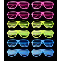 Mey İthalat® Retro Neon Fosforlu Panjur Gözlük 12 Adet – 80’ler 90’lar Parti Stili