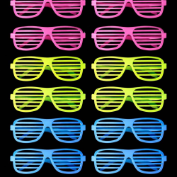 Mey İthalat® Retro Neon Fosforlu Panjur Gözlük 12 Adet – 80’ler 90’lar Parti Stili