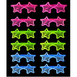 Mey İthalat® Retro Neon Fosforlu Yıldız Panjur Gözlük 12 Adet – 80’ler 90’lar Parti Stili