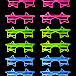 Mey İthalat® Retro Neon Fosforlu Yıldız Panjur Gözlük 12 Adet – 80’ler 90’lar Parti Stili