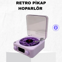 Mey İthalat® Retro Pikap Hoparlör Bluetooth AUX USB Type-C Projektörlü 360° Sesli Taşınabilir