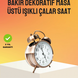 Mey İthalat® Retro Tarz Bronz Dekoratif Masa Saati Metal Gövde Yüksek Sesli Alarm