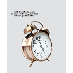 Mey İthalat® Retro Tarz Bronz Dekoratif Masa Saati Metal Gövde Yüksek Sesli Alarm