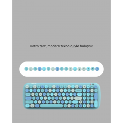 Mey İthalat® Retro Tarz Kablosuz Klavye Mouse Seti – 104 Tuşlu, Ergonomik Tasarım