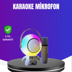Mey İthalat® RGB Işıklı Astronot Bluetooth Hoparlör Karaoke Mikrofonlu
