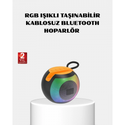 Mey İthalat® RGB Işıklı Bluetooth Hoparlör – 360° Stereo Ses ve 8 Saat Çalma Süresi
