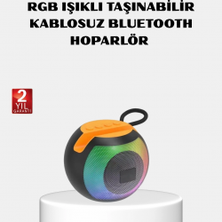 Mey İthalat® RGB Işıklı Bluetooth Hoparlör – 360° Stereo Ses ve 8 Saat Çalma Süresi
