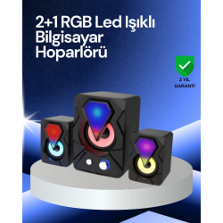 Mey İthalat® RGB LED Işıklı 2.1 USB Oyun Hoparlörü Derin Bas ve Net Ses