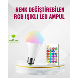 Mey İthalat® RGB Uzaktan Kumandalı LED Ampul 16 Renk Dekoratif Aydınlatma