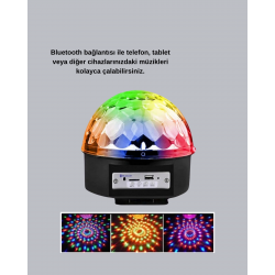 Mey İthalat® Ritim Hassasiyetli Bluetooth Hoparlörlü Disko Işığı Döner LED Efektli