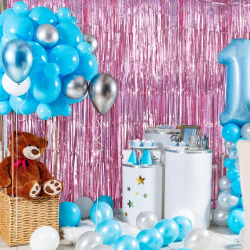 Mey İthalat®  Rose Gold Renk Ekstra Metalize Parlak Saçaklı Arka Fon Perde İthal  1x2 Metre