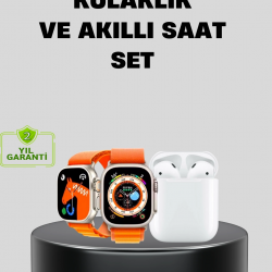 Mey İthalat® S8 Ultra Akıllı Saat ve Bluetooth Kablosuz Kulaklık 2’li Set