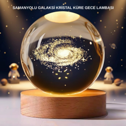 Mey İthalat® Samanyolu Desenli Kristal Küre Ahşap Standlı Gün Işığı LED Masa Lambası