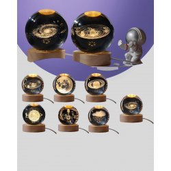 Mey İthalat® Samanyolu Desenli Kristal Küre Ahşap Standlı Gün Işığı LED Masa Lambası