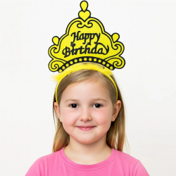 Mey İthalat® Sarı Happy Birthday Prenses Tacı – Doğum Günü Taç Aksesuarı