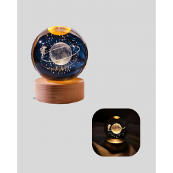 Mey İthalat® Sarı Işıklı Dekoratif Cam Küre Kız Figürlü Ahşap Standlı