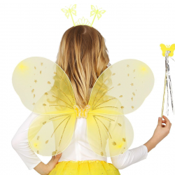 Mey İthalat® Sarı Kelebek Erkek-Kız Seti – 50 cm Kelebek Kanadı, Taç ve Asa