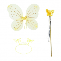 Mey İthalat® Sarı Kelebek Erkek-Kız Seti – 50 cm Kelebek Kanadı, Taç ve Asa