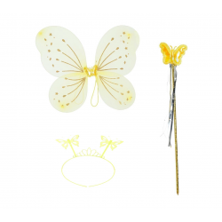 Mey İthalat® Sarı Kelebek Erkek-Kız Seti – 50 cm Kelebek Kanadı, Taç ve Asa