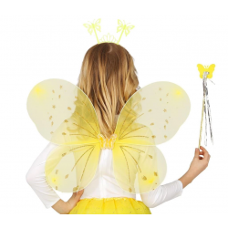 Mey İthalat® Sarı Kelebek Erkek-Kız Seti – 50 cm Kelebek Kanadı, Taç ve Asa