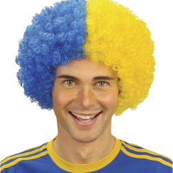 Mey İthalat® Sarı Lacivert Kıvırcık Afro Bonus Peruk Taraftar Bonus Saç