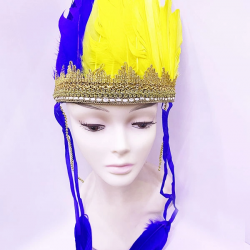 Mey İthalat® Sarı Lacivert Renk Tüylü Kızılderili Başlığı | Taraftar Başlığı