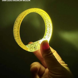 Mey İthalat® Sarı Led Işıklı Baskı Yapılabilen Pilli Bileklik Bilezik 1,5 cm Genişlik